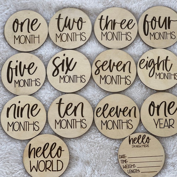 Baby Monthly Milestone Discs - Monthly Milestone Marker - Baby Monthly Photo Discs - Baby Shower Gift - Baby Gift - Hello World - Milestones