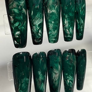 Emerald Haze || Luxury Press On Nails || Hand-Painted|| WitchyWonders&Wares