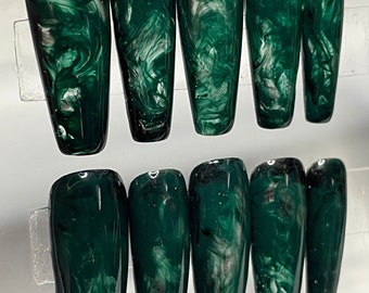 Emerald Haze || Luxury Press On Nails || Hand-Painted|| WitchyWonders&Wares