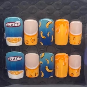 Mac and Cheese || Luxury Press On Nails | Reusable | Hand Painted | Made by WitchyWonders&Wares