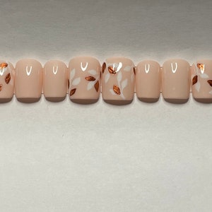 Copper Leaves || Wedding Nails || Luxury Press On Nails | Reusable | Hand Painted | Made by WitchyWonders&Wares
