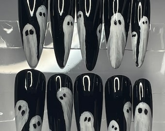 Lil Ghosties || Halloween Nails || Luxury Press On Nails | Reusable | Hand Painted | Made by WitchyWonders&Wares