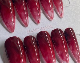 Blood Spill || Halloween Nails || Luxury Press On Nails | Reusable | Hand Painted | Made by WitchyWonders&Wares