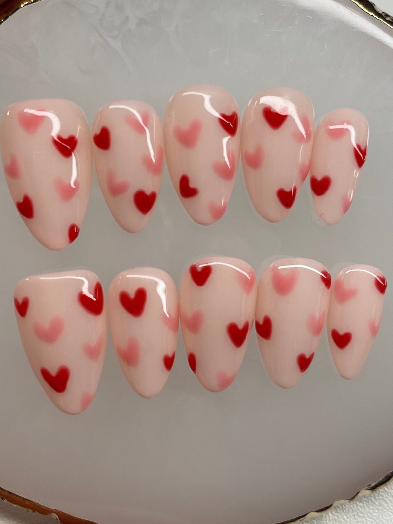 Glow Hearts Valentines Day Nails Glow in the Dark Luxury Press on Nails ...