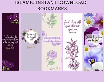 Islamitische afdrukbare bladwijzers Koranvers bladwijzerset van 5 digitale bladwijzers Geschenken voor moslimvrouwen