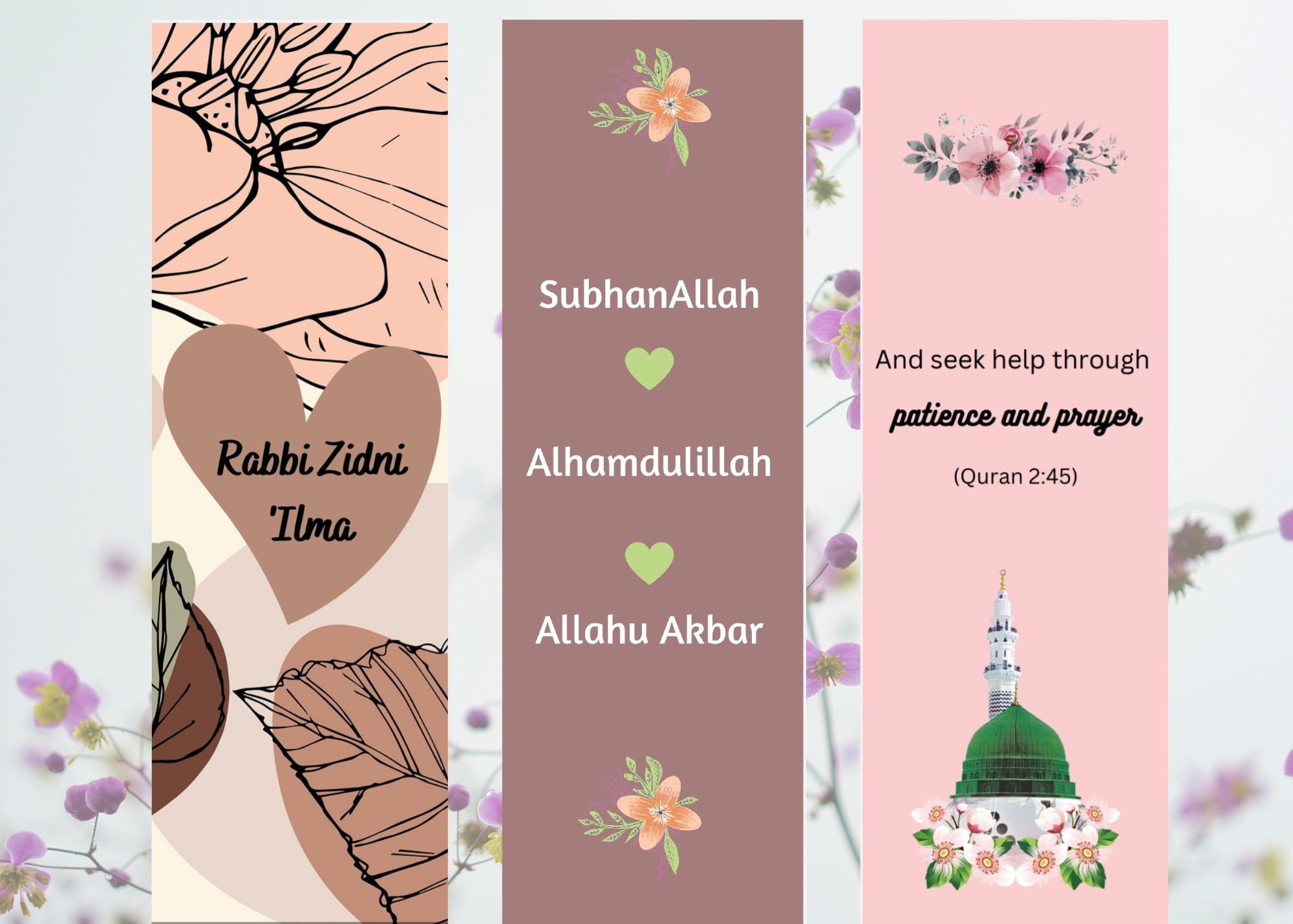 Printable Islamic Bookmarks Set of 3 Instant Download Etsy