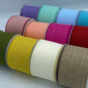 Linen Wired, Royal Burlap Ribbon,2.5”,Coral,Aqua,Red,Natural,Mauve,Mint,Moss,Ivory,Fuchsia,Navy,Emeral,Lime