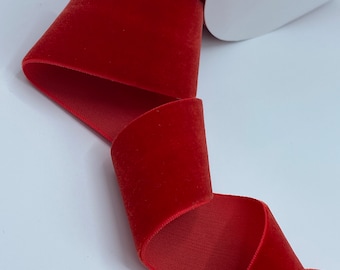 Viviana Velvet Ribbon, Red velvet, 2”,1.5”, 7/8”, 5/8”, 3/8”