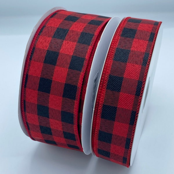 Red and Black Buffalo Ribbon , 2.5”, 1.5”,Tartan, black and Red checks, Christmas ribbon