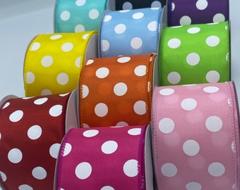 Polka Dots ribbon ,2.5”, Wired, Yellow, Aqua,Fuchsia,Orange,Red,Purple,Lime,Blue,Pink