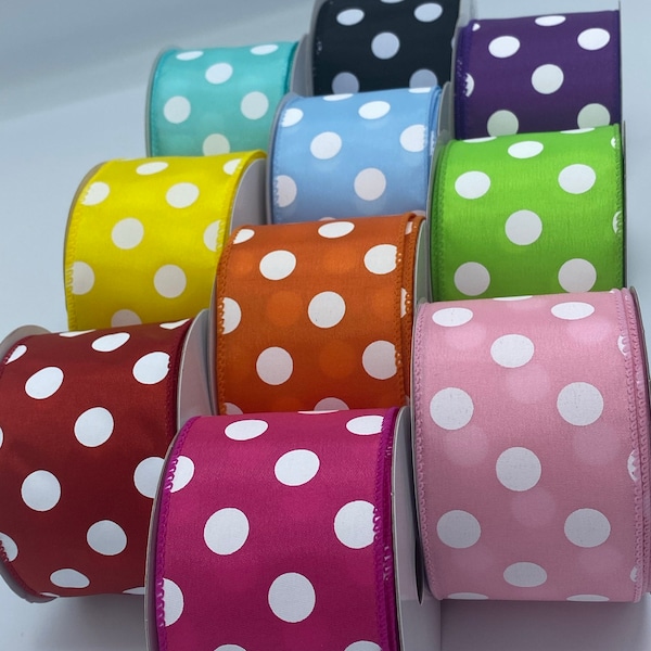 Polka Dots ribbon ,2.5”, Wired, Yellow, Aqua,Fuchsia,Orange,Red,Purple,Lime,Blue,Pink