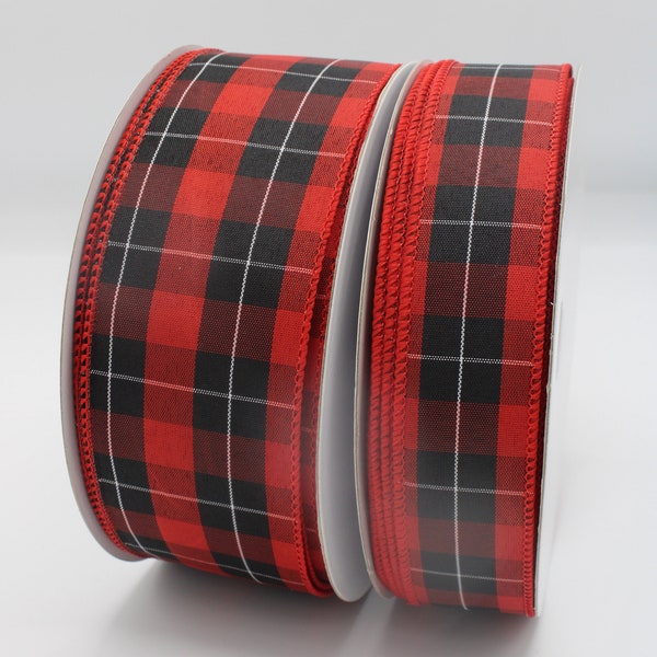 Black Rock Plaid Ribbon , 2.5”, 1.5”,Tartan, black and Red checks, Christmas ribbon