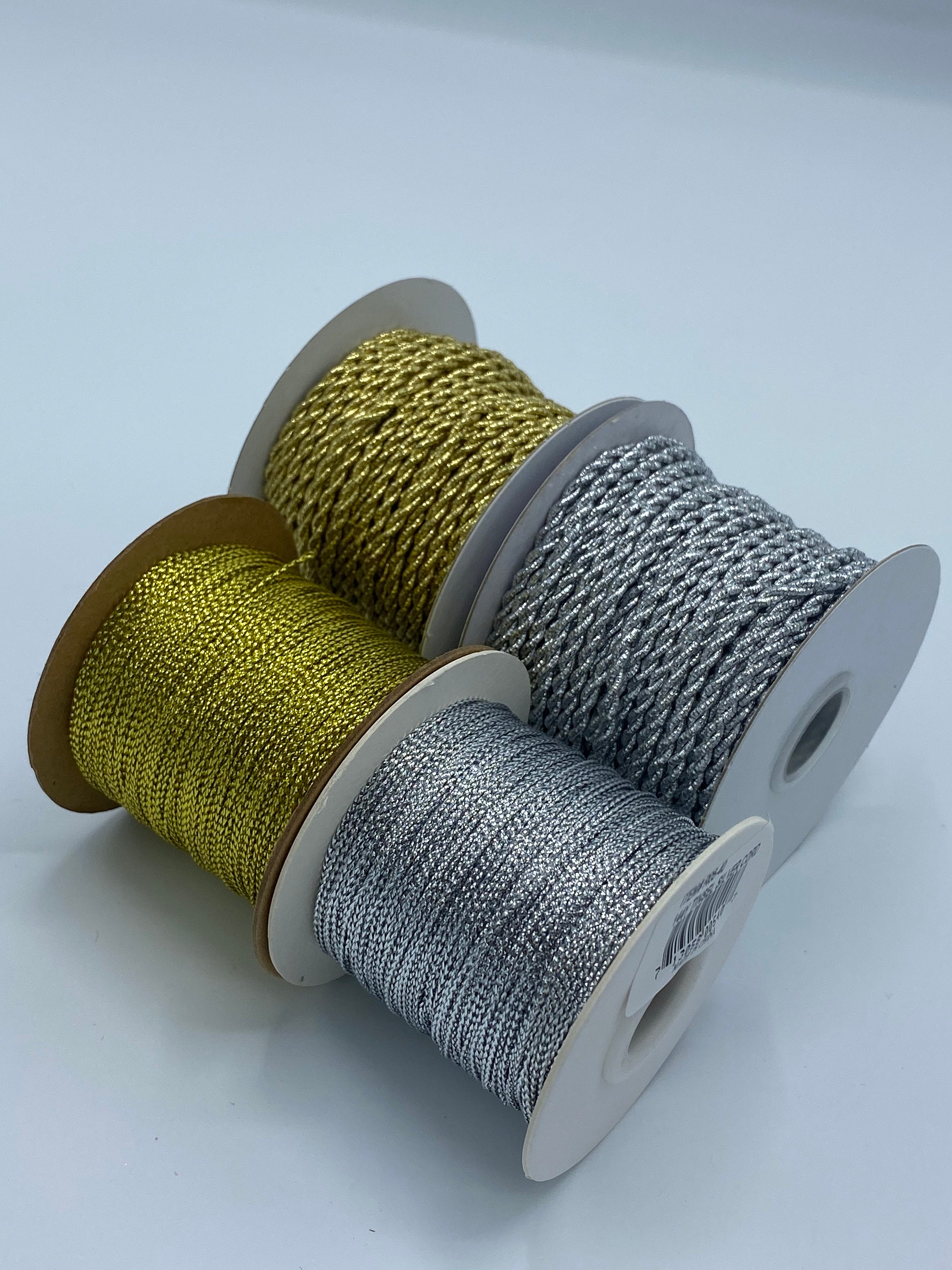 2.5mm Metallic Gold Cord Ribbon Elastic Cords Stretch Ribbon Cord Metallic  Tinsel Cord Rope for Craft Making Gift Wrapping Christmas Tree Decoration