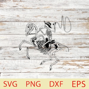 Skelet paard Cowboy, Western Cowboy Svg, Vintage skelet, Hand getrokken schedel Cowboy rijpaard silhouet snijden bestand, Laser Flie.