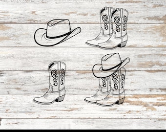 Cowboy Boots Svg Bundle, Cowboy Boots Hand-Drawn, Cowboy Svg, Cowboy Hat Svg, Western Boots, Boots Silhouette, Rodeo Svg, Ranch Svg