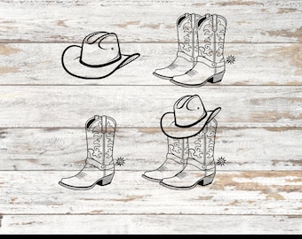 Cowboy Boots Svg Bundle, Cowboy Boots Hand-Drawn, Cowboy Svg, Cowboy Hat Svg, Western Boots, Boots Silhouette, Rodeo Svg, Ranch Svg