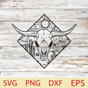 Cow Skull Svg, Bull Skull, Hand Drawn Bull Skull Svg, Western Svg, Desert Cow Skull, Laser Cut File, Silhouette Cricut Cut File.