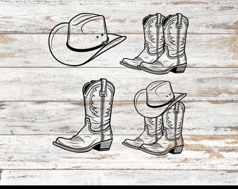 Cowboy Boots Svg Bundle, Cowboy Boots Hand-Drawn, Cowboy Svg, Cowboy Hat Svg, Western Boots, Boots Silhouette, Rodeo Svg, Ranch Svg