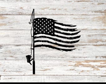 Amerikaanse vlag visserij SVG, patriottische visser ontwerp, vlag van de VS met hengel gesneden bestand voor Cricut en Silhouette