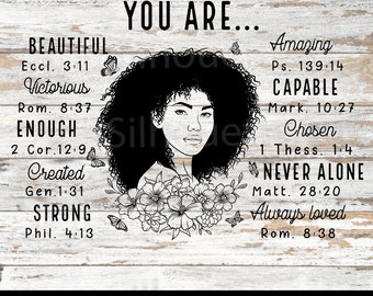 You Are Inspiration, Bible Verse, Black girl with flowers Svg, African American Women, Floral Woman Laser cut Files, Cricut File.