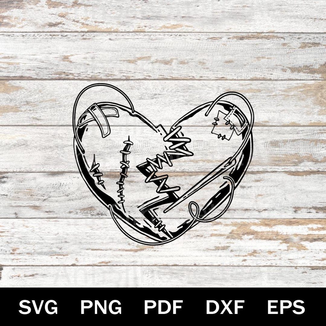 Broken Heart Stitched Svg Png, Safety Pin Heart Patch Cricut File, Torn ...