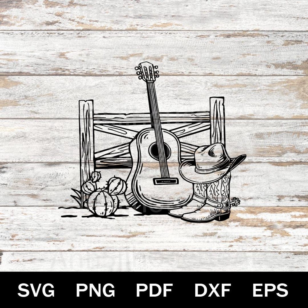 Country Music Guitar Svg Png, Cowboy Hat Boots Cactus Western Cricut ...