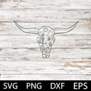 Cow Skull Svg, Desert Bull Skull, Hand Drawn Skull Svg, Western Svg, Cow Skull, Laser Cut File, Silhouette Cricut Cut File