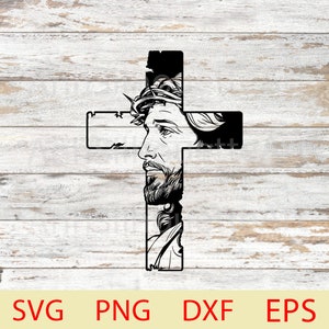 Jesus and Cross Laser Cut File, Faith, Jesus Dxf, Cross Christian, Silhouette Cricut Cut File Svg, DXF, Eps, Png.