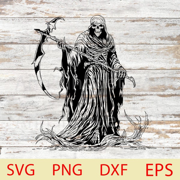 Death Dxf, Hand Drawn Death Svg, Death Silhouette Cut File, Grim Reaper Laser Cut File, Skull Metal Art.