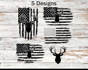 Distressed Deer Flag Svg Png, Buck Silhouette Grunge American Flag Bundle, Hunting Decal Cricut Files