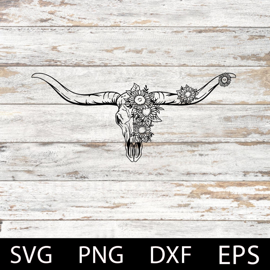 Cow Skull With Flower Svg, Bull Skull Flower, Hand Drawn Skull Svg