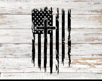 Amerikansk flagga SVG, kristen USA-flagga SVG, rustik trosflagga korsklippsfil för Cricut Silhouette