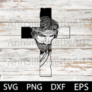 Jesus and Cross Laser Cut File, Faith, Jesus Dxf, Cross Christian, Silhouette Cricut Cut File Svg, DXF, Eps, Png.