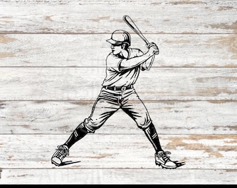 SVG de jugador de béisbol, archivo de corte de béisbol, diseño deportivo para Cricut, silueta de béisbol, descarga digital
