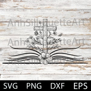Open Bible With a Cross Svg, Bible Svg, Faith, Jesus Svg, Cross Flowers, Book Flowers, Christian Svg, Laser cut file Svg, Dxf, Png, Eps.