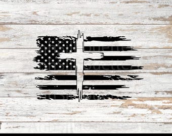 Amerikansk flagga kors SVG, patriotisk kristen trosdesign, USA-flagga med korsklippsfil för Cricut och silhuett, Gud Clipart