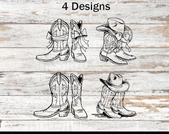 Botas vaqueras, sombrero, SVG, PNG, conjunto de imágenes prediseñadas de botas con lazo floral del oeste, archivos Cricut de chica rodeo campestre