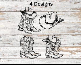 Cowboy Boots Svg Bundle, Cowboy Boots Hand-Drawn, Cowboy Svg, Cowboy Hat Svg, Western Boots, Boots Silhouette, Rodeo Svg, Ranch Svg