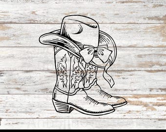 Cowgirl Boots with Bow Svg, Western Country Girl Silhouette,Cowboy Boot Cut File for Cricut