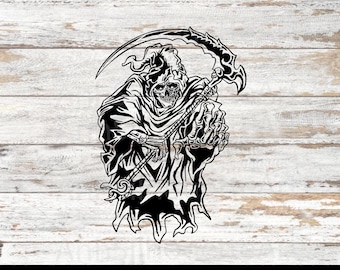 Grim Reaper SVG, Death Scythe Cut File, Skeleton Reaper Clipart, Gothic Horror Design for Cricut and Silhouette