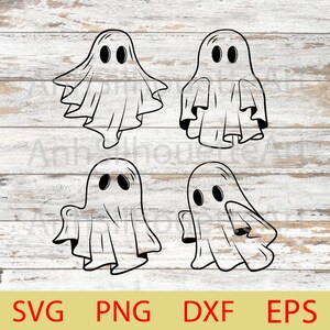 Cute Ghost Svg Bundle, White Ghost Halloween, Halloween Ghost Svg, Dxf, Png, Eps