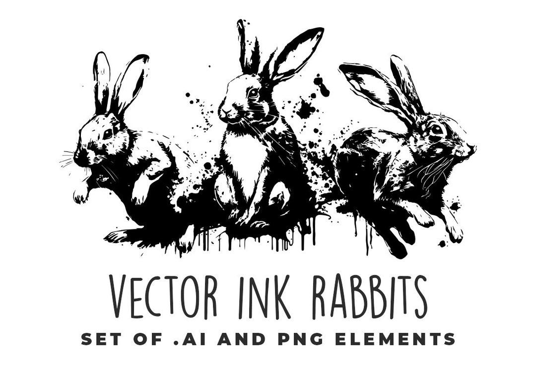 Ink Cat Rabbit Vector Ink Rabbits, Set of .ai and Png Elements - DIGITAL DOWNLOAD - Etsy