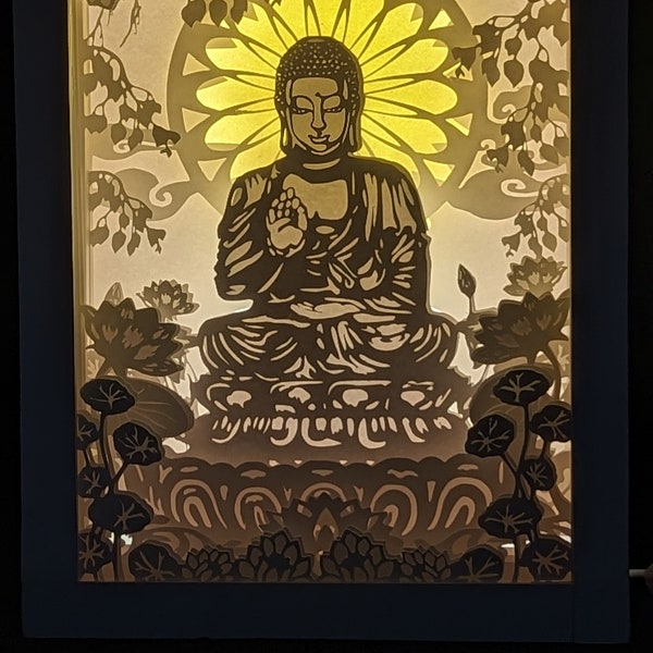 Bodhisattva in lotus position, Paper Cut Light Box Template, 3D Shadow Box SVG , Shadow Box Paper Cut, 3D Papercut Light Box ,Cutting Cricut