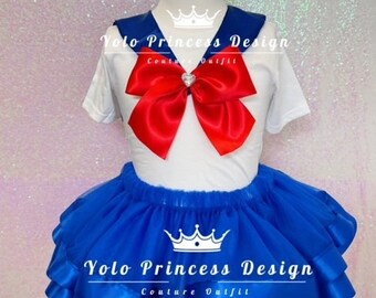 Sailor outfit inspired Double Layer Puffy Lace tutu, ribbon tutu for kids and adult size