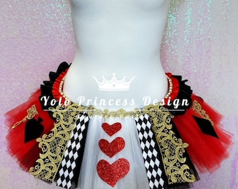 Tutu of Queen of Hearts from Alice in wonderland, hand crafted Halloween costume, Birthday party, rave and princess run outfit