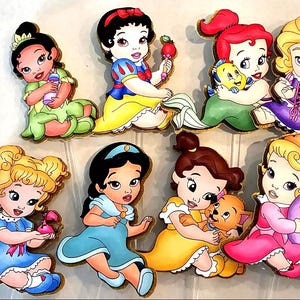 Gold Outline Set of 12 Cupcake Toppers | Disney Baby Princesses Theme Party | Elegant Fairytale Cake Decor Set | Magical Party Picks