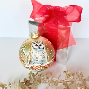 Owl Hand-Painted Glass Christmas Ornament