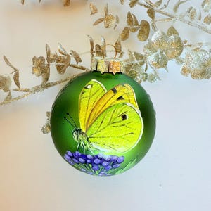 Hand-Painted Butterfly Christmas Ornament / Glass /  3.25”