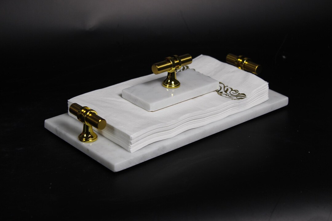 Luxury White Marble Napkin Holder With Handle, Guest Towel Holder ...