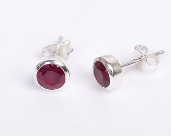 Ruby Stud Earrings 5mm: Sterling Silver July Birthstone,